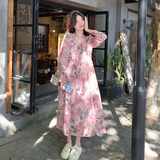 多巴胺甜美粉色长袖碎花连衣裙女春秋超火好看氛围感独特漂亮长裙，女装连衣裙，浙宝125