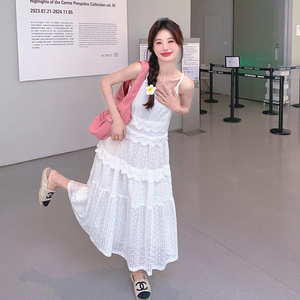新款现货！夏季度假风白色蕾丝吊带裙9809-P115-控168