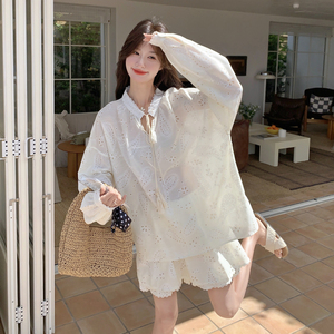 新中式国风蕾丝刺绣短裤套装女夏2025新款两件套独特绝美显瘦遮肉图片