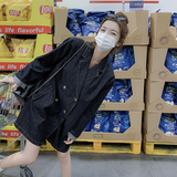 新款！小众双排扣西装领系带收腰牛仔连体裤9053-P135-控188，女装连体裤，浙宝125