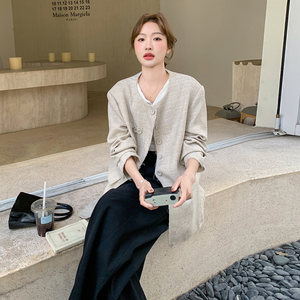 小众设计感西装女2025早春新款气质碎花灰色chic小个子宽松外套图片