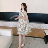 国风新中式水墨画连衣裙女夏季2024新款学院风小个子宽松无袖裙子，女装连衣裙，浙宝125