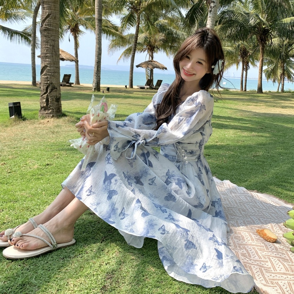 【新款】法式度假风蝴蝶印花连衣裙2D003-A11-P145-控208,女装连衣裙,浙宝125