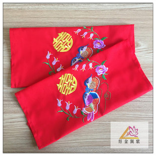 纯棉刺绣喜庆绣花换喜结婚回礼礼物鸳鸯红手帕舞蹈手绢新娘餐巾