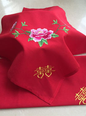 喜庆风回礼牡丹新娘餐巾红手帕