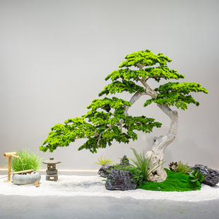 迎客松仿真树大型假树新中式造景室内外松树酒店橱窗装饰摆件绿植