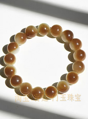 和田玉手链糖白玉且末料圆珠手串