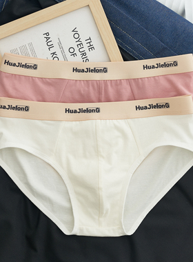 2条男士三角内裤纯棉男生运动透气裤头青年中腰大码性感纯色裤衩