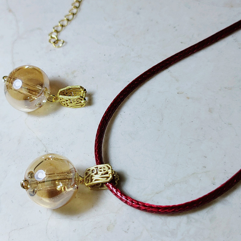 【t】福气到到到 新年喜庆装香水香薰玻璃珠酒红色颈绳银镀金包邮