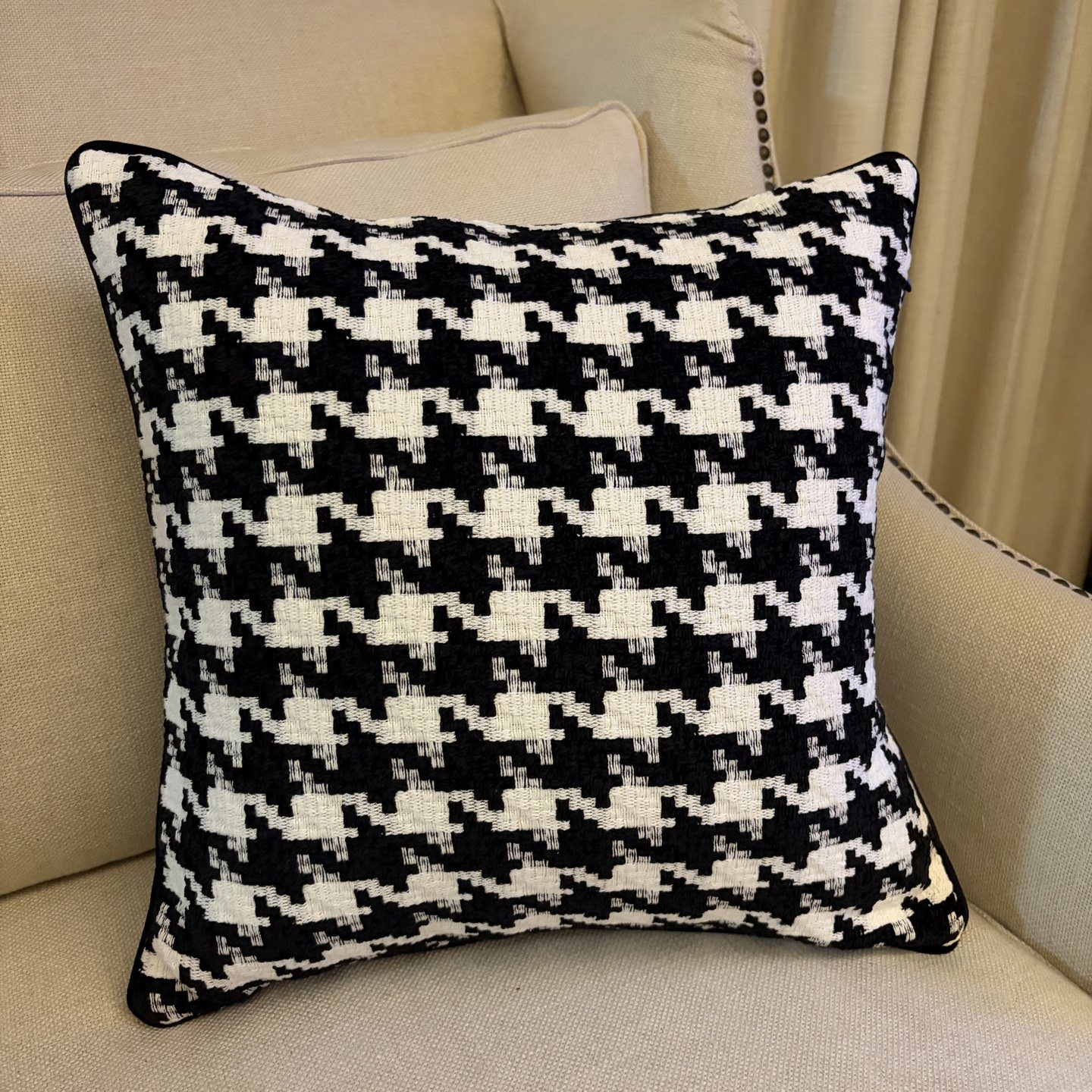 千鸟格黑白几何方形沙发抱枕套