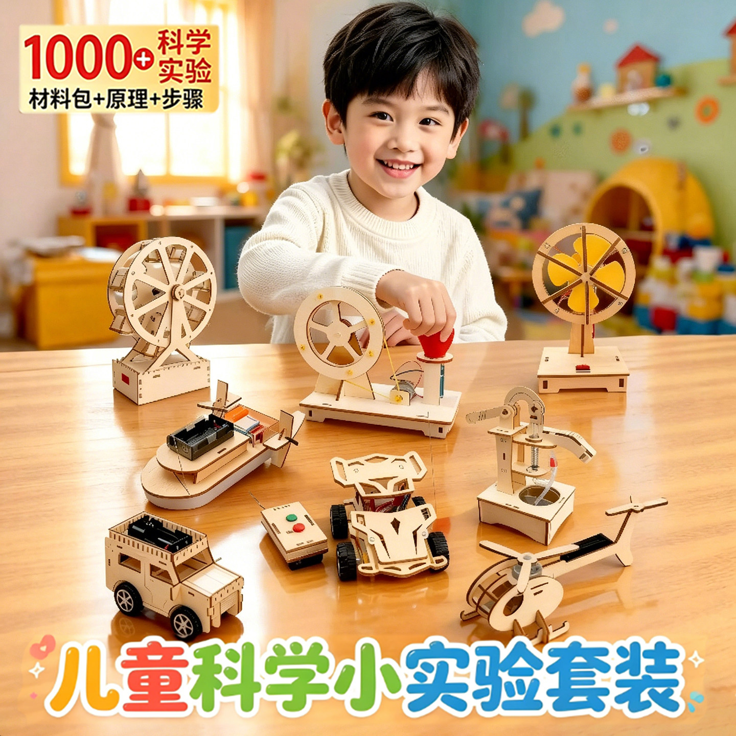 儿童趣味科学小实验套装科技制作手工diy材料包物理小船风车模型