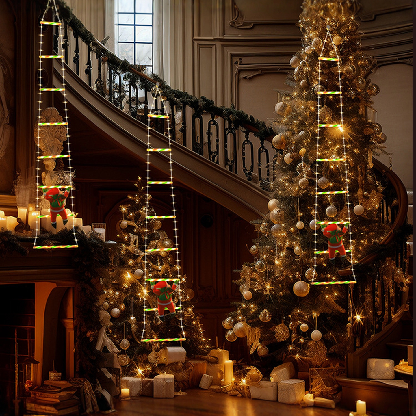 圣诞老人爬梯圣诞节装饰品场景氛围布置挂件装扮圣诞树吊饰配件