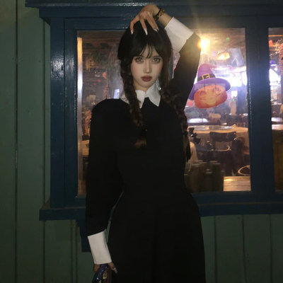 星期三cos服万圣节服装女亚当斯黑色连衣裙角色扮演服饰装扮衣服