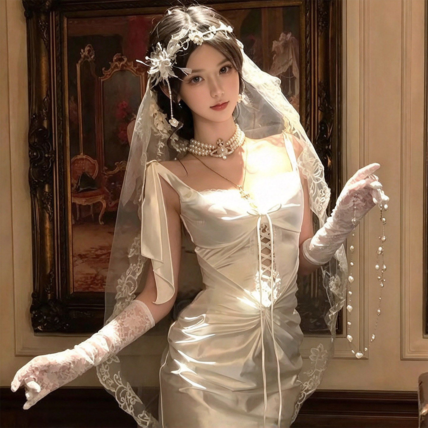 万圣节头饰鬼新娘cos白色头纱蕾丝发饰2026新款lolita哥特风装扮
