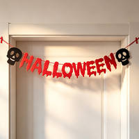 Halloween decorations: Ghost skull pumpkin flag and flower display, scene setting props, bar and shop atmosphere hanging ornaments thumbnail 7