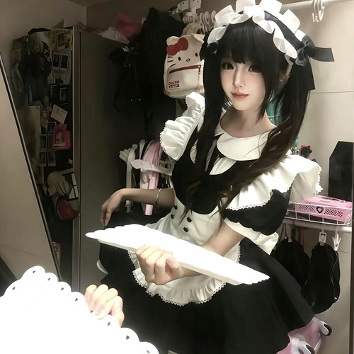 黑白女仆装女装cos服女仆裙lolita裙万圣节服装可爱洛丽塔连衣裙