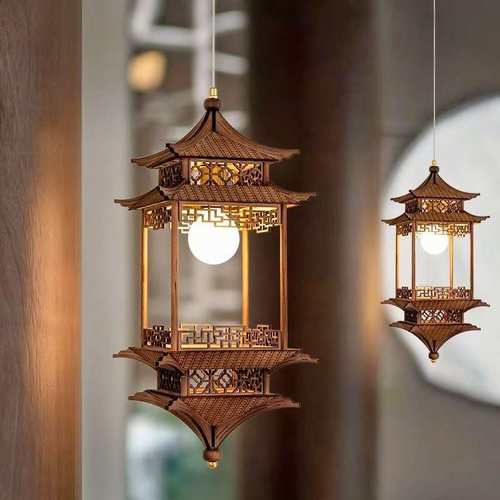 宋式美学六角凉亭吊灯新中式禅意