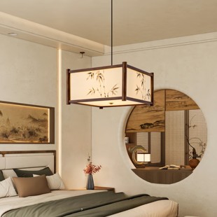 宋氏美学禅意小吊灯玄关入户茶室卧室床头实木手绘竹叶新中式灯具