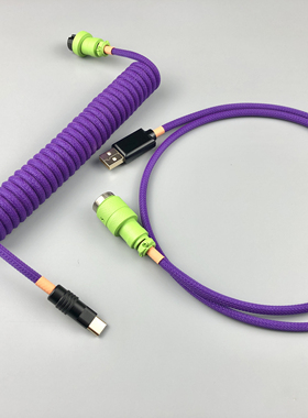 ASSAN初号机EVA客制化键盘线type-c弹簧线编制数据线紫绿DIY手工