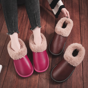 冬季棉拖鞋男女居家用室内防滑防水地板保暖家居牛皮拖鞋冬天包跟