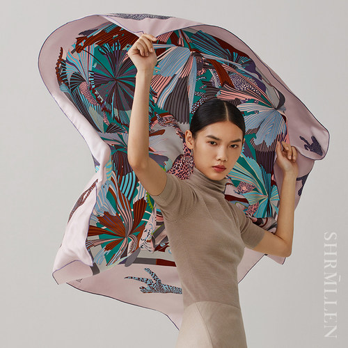 原创女真丝斜纹绸大方巾空调披肩