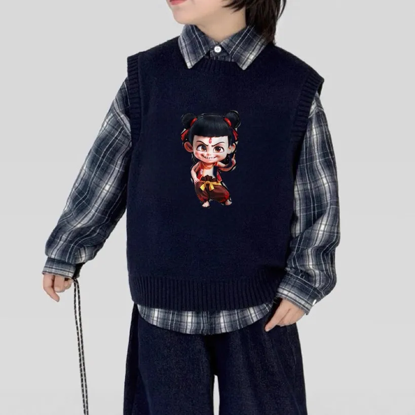 儿童毛衣2025女童秋冬新品3701男童中童韩版哪吒可亮灯针织背心