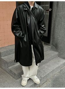 超绝走路带风pu皮衣外套 男中长款美式复古风机车夹克皮大衣潮流