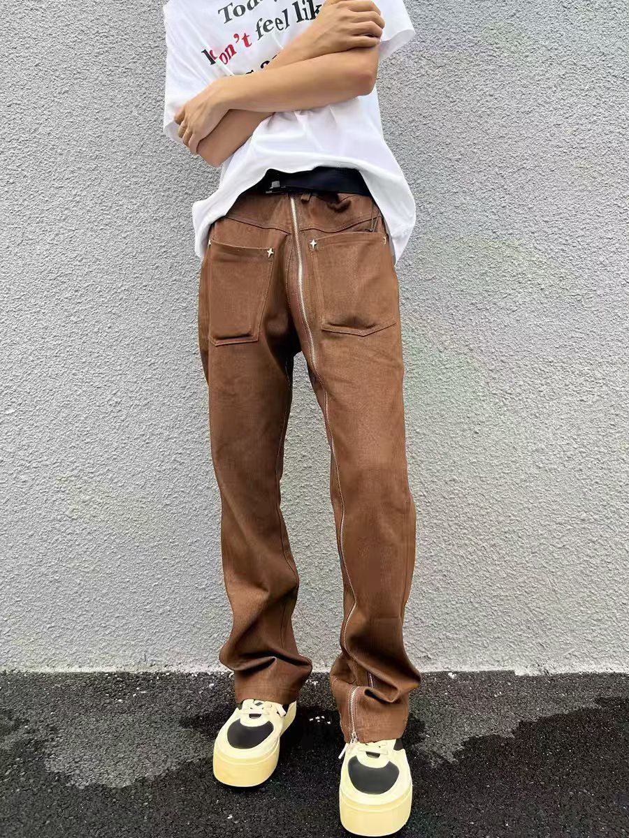 高街潮牌美式水洗修身男纯色做旧直筒复古牛仔长裤港风新款潮裤子