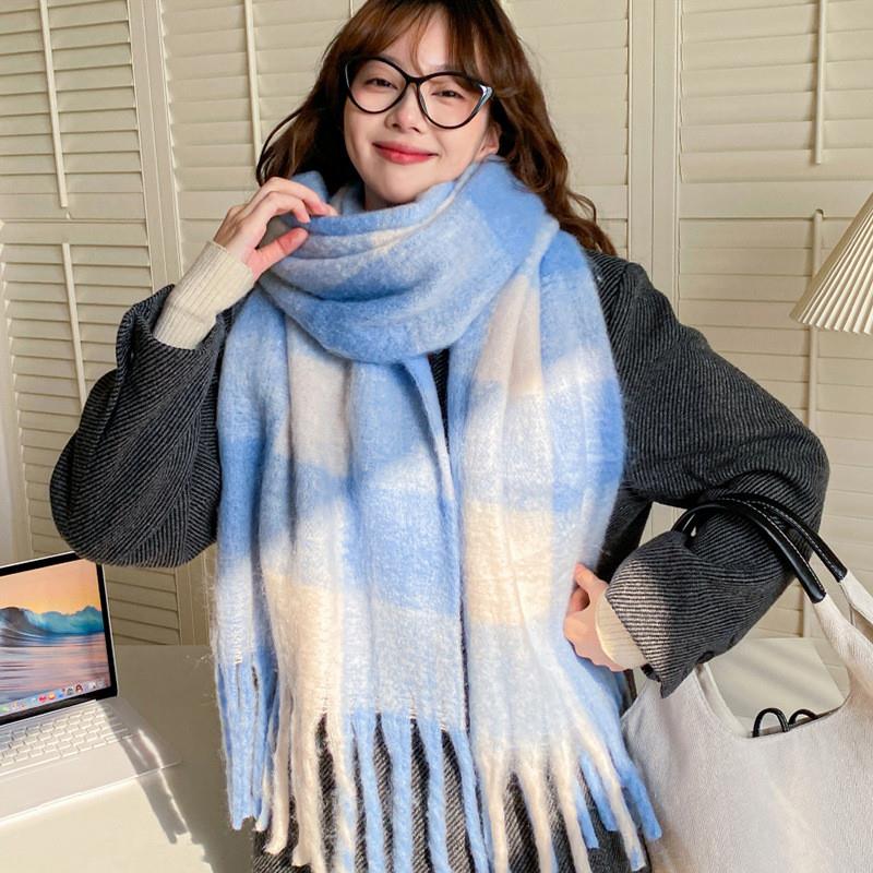 围巾女秋冬网红韩系氛围高级感百搭格子加厚保暖情侣学生围脖冬款