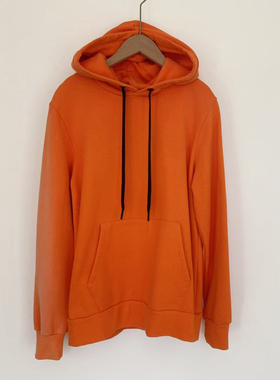 外单高质欧美街头流行极简风橙色连帽卫衣女宽松休闲百搭加绒保暖