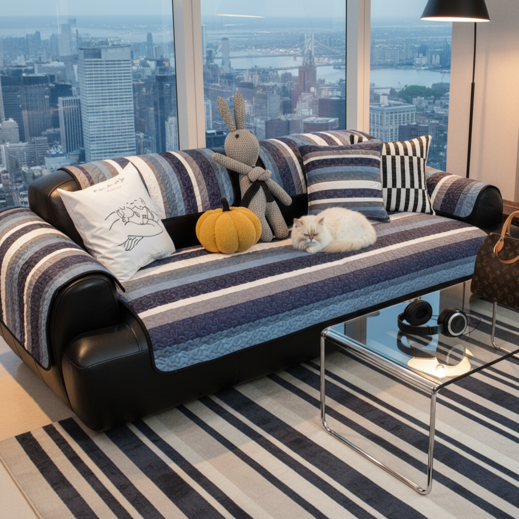 地中海经典条纹沙发垫简约时尚防滑坐垫四季通用加厚沙发巾套罩盖,居家布艺,沙发垫,淘宝优惠券,粉丝福利购,淘宝优惠卷