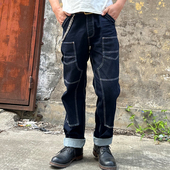 复古中高腰直筒休闲裤 Freewheelers裤 美式 裤 纯棉 重磅井下原色工装