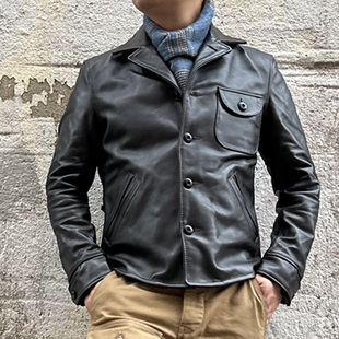 FW款日系复古重磅进口茶芯马皮Four Corners四角美式复古机车夹克