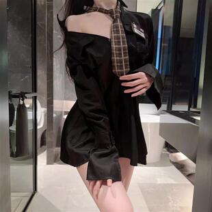 胖MM性感睡裙女春秋款jk制服纯欲衬衫连衣裙2024新款趣味大码睡衣