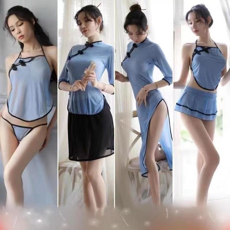 性感民国学装生旗袍制服cos透明睡衣女套装纯欲主播变装角色扮演
