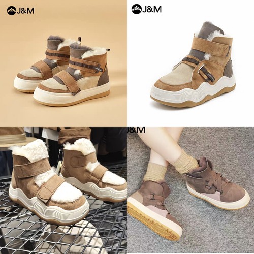 J&M快乐玛丽冬季雪地靴厚底防滑保暖女鞋棉鞋短筒靴皮毛一体87307