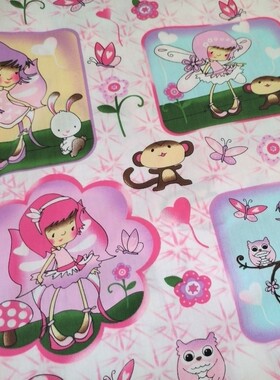 卡通印花纯棉平纹布小公主裙装面料手工DIY儿童包包服装面料