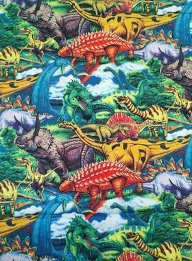 出口欧美外贸平纹布小恐龙全棉纯棉布手工DIY儿童服装面料