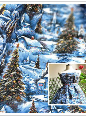 出口外贸烫金平纹布 圣诞节 手工DIY拼布包包服装洛丽塔裙装面料