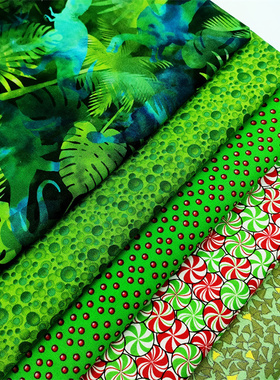 出口欧美外贸纯棉平纹布绿色小圆点手工DIY包包拼布服装面料全棉