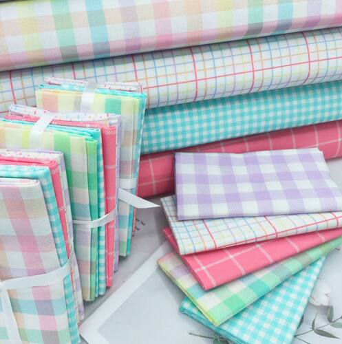 一米价20支拼布纯棉平纹宝宝布床单手工DIY格子衬衫裙装布粉色