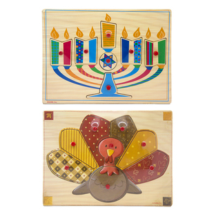 wooden puzzle蜡烛树叶拼花形状配对儿童早教认知木质拼图手抓板