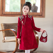 红色新中式 秋冬 拜年服儿童新年礼服女孩过年唐装 长袖 旗袍女童冬装