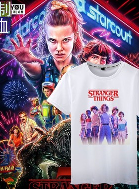 美剧怪奇物语印花T恤STRANGERTHINGS第三季男女夏季上衣白色