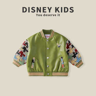 Disney/迪士尼儿童皮衣外套秋季新款男童棒球服拼接夹克XOR3PW105