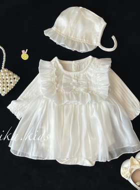 婴儿衣服春季小月龄满月百天周岁礼服裙宝宝生日公主裙长袖包屁裙