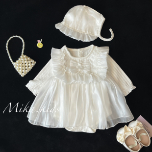 婴儿衣服春季小月龄满月百天周岁礼服裙宝宝生日公主裙长袖包屁裙