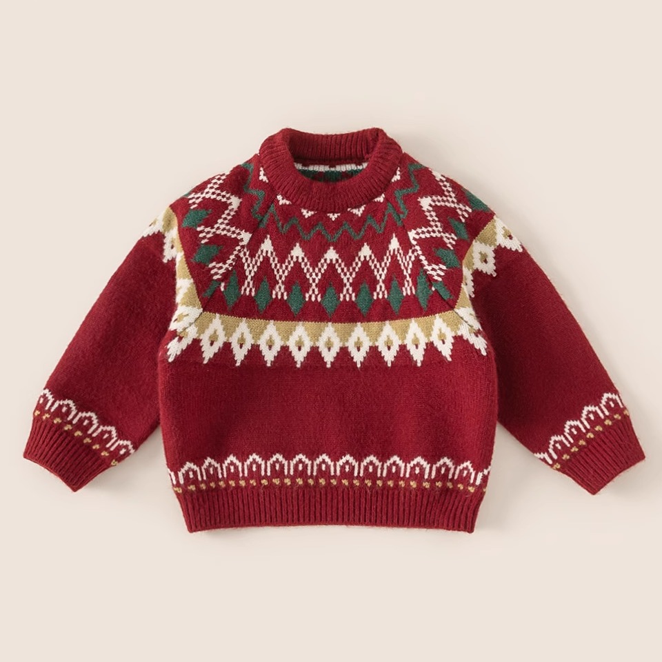 男女童圣诞毛衣2025冬装儿童红色针织衫周岁宝宝毛线衣兄妹姐弟装