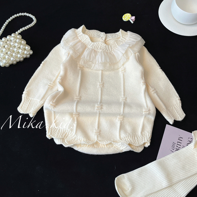 婴儿衣服针织包屁衣秋冬款女宝宝公主毛衣爬服百天周岁时髦连体衣
