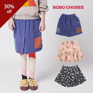 choses女童洋气印花抓绒半身裙时尚 50秋冬bobo 短裙休闲裙子粉